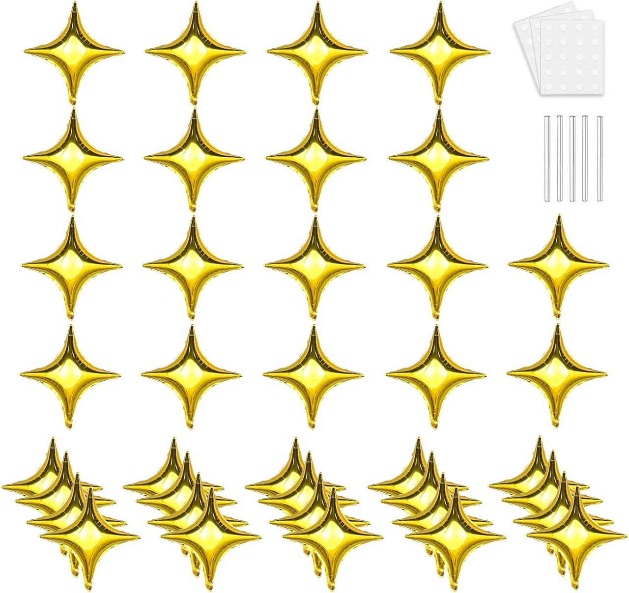 50-Pack 10in Gold Star Foil Balloons with 60 Glue Dots & 5 Straws – Party Decor for Birthday, Wedding & Baby Shower